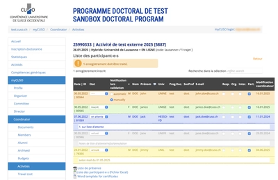 myCUSO Gestion des activités