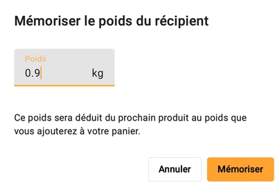 Saisie du poids du récipient