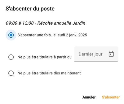S'absenter d'une tâche